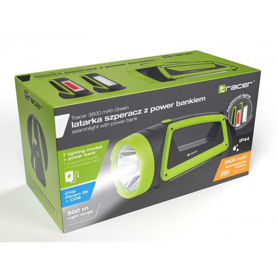 Flashlight 3600m Ah green + power bank 