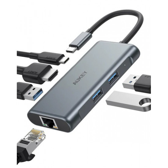 Hub USB-C CB-C75 Aluminium | 6w1 | RJ45 Ethernet 10/100/1000Mbps | 3xUSB 3.1 | HDMI 4k@30Hz | USB-C Power Delivery 100W