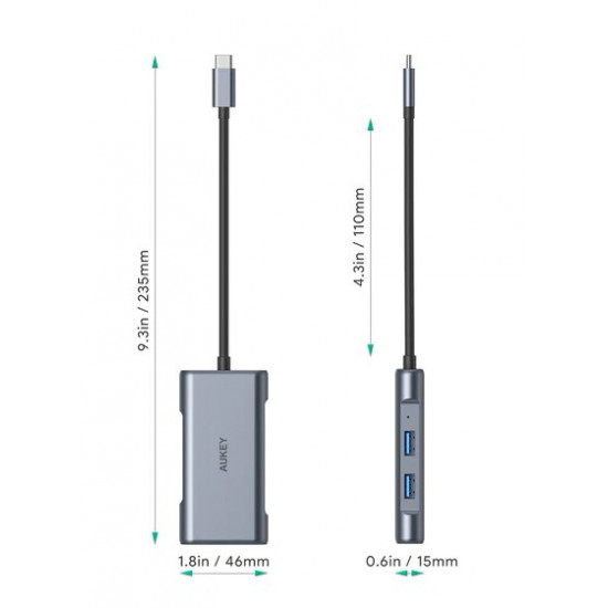 Hub USB-C CB-C75 Aluminium | 6w1 | RJ45 Ethernet 10/100/1000Mbps | 3xUSB 3.1 | HDMI 4k@30Hz | USB-C Power Delivery 100W