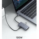 Hub USB-C CB-C75 Aluminium | 6w1 | RJ45 Ethernet 10/100/1000Mbps | 3xUSB 3.1 | HDMI 4k@30Hz | USB-C Power Delivery 100W