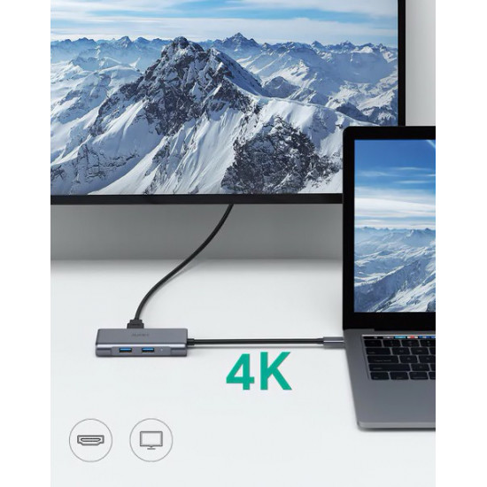 Hub USB-C CB-C75 Aluminium | 6w1 | RJ45 Ethernet 10/100/1000Mbps | 3xUSB 3.1 | HDMI 4k@30Hz | USB-C Power Delivery 100W