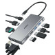 Hub USB-C CB-C89 Aluminium | 10w1 | RJ45 Ethernet 10/100/1000Mbps | 4xUSB | HDMI 4k@30Hz | SD i microSD | USB-C Power Delivery 100W