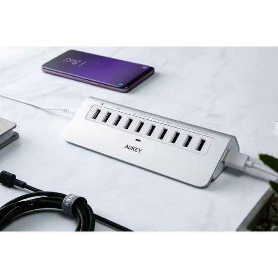 Hub 10xUSB CB-H6S aluminium | 10w1 | 7xUSB 3.1 | 2xUSB AiPower | 1xUSB Quick Charge 3.0