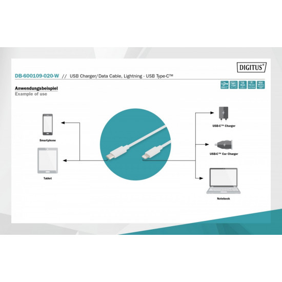 Lightning to USB-C cable DB-600109-020-W