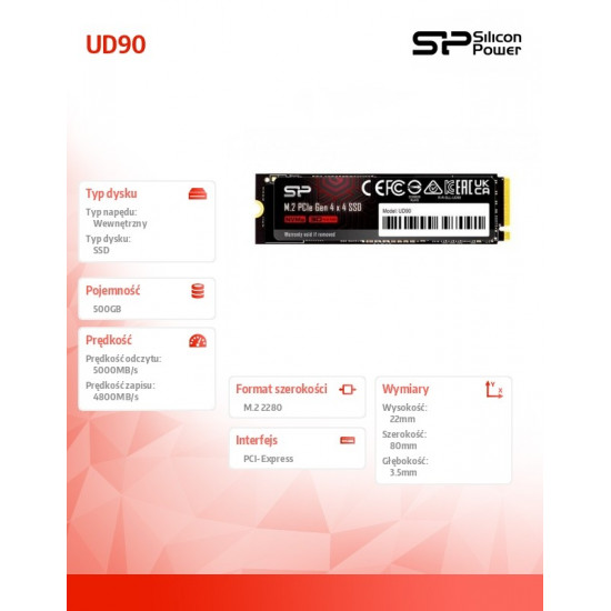 SSD UD90 500GB PCIe M.2 2280 NVMe Gen 4x4 5000/4800 MB/s