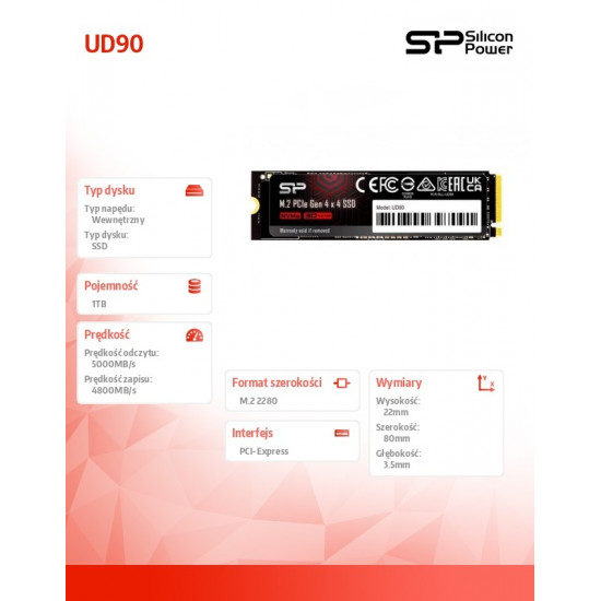 Silicon Power UD90 M.2 1000 GB PCI Express 4.0 3D NAND NVMe