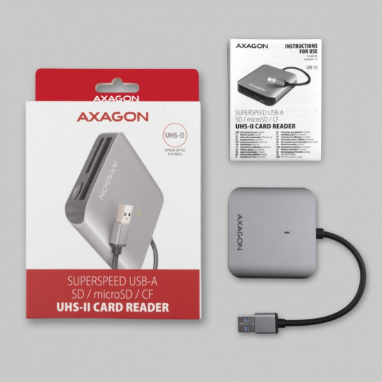 CRE-S3 External card reader USB-A 3.2 Gen 1, 3-slot & lun SD/microSD/CF, UHS-II