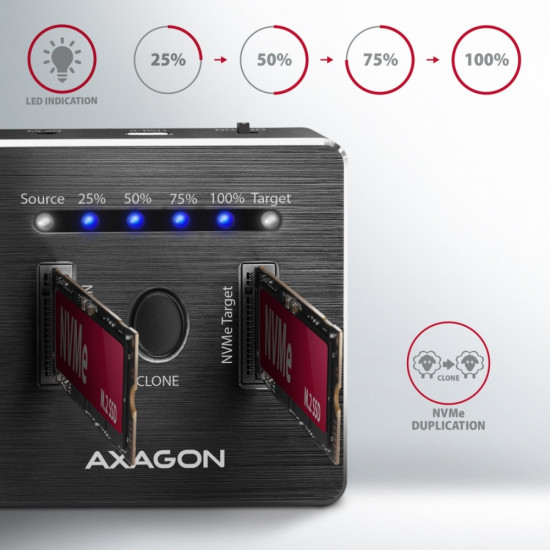 Docking Station ADSA-M2C, USB-C 3.2 Gen 2 - 2x M.2 NVMe SSD CLONE MASTER