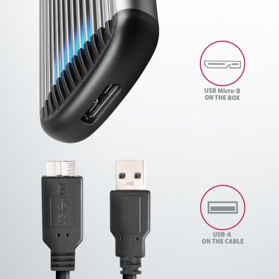 Screwless RIBBED box EEM2-SA USB micro-B 3.2 Gen 1 - M.2 SATA SSD 30-80mm 