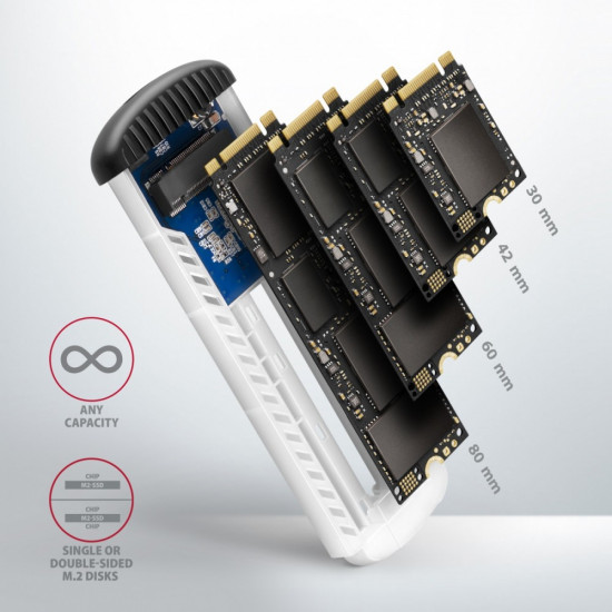 Screwless RIBBED box EEM2-SA USB micro-B 3.2 Gen 1 - M.2 SATA SSD 30-80mm 