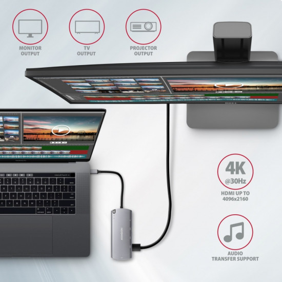 Hub HMC-6M2 USB-C 3.2 Gen 1 hub w. M.2 SATA + HDMI + GLAN + 2x USB-A + PD 100W