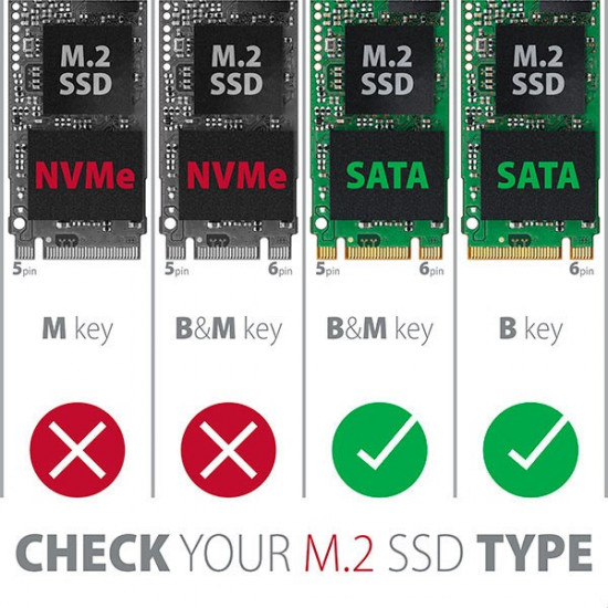 ALU body, RSS-M2SD SATA - M.2 SSD SATA, up to 80mm SSD, silver