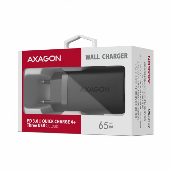 AXAGON ACU-DPQ65 GAN WA ll charger, 3x port USB