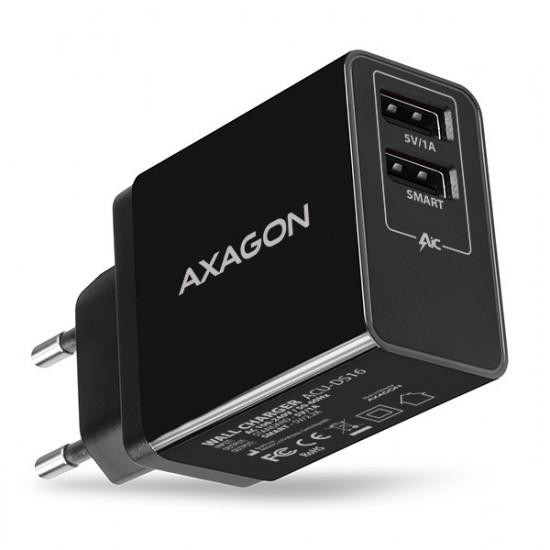 AXAGON ACU-DS16 wall charger, 2x 5V-2.2A + 1A,