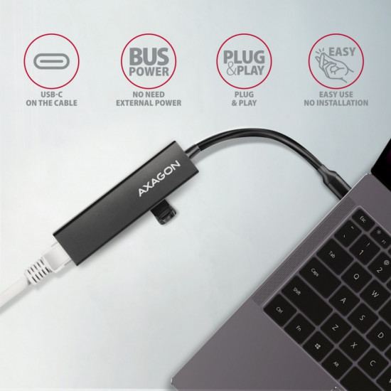 Network card HMC-GL3A 3x USB-A + GLAN, USB 3.2 Gen 1 hub, metal, 20cm USB-C cable