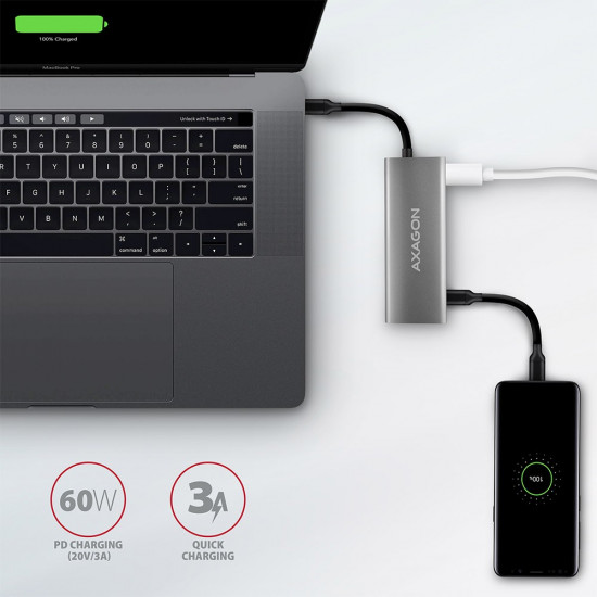 Hub HMC-5G2 2x USB-A + 2x USB-C + HDMI, USB-C 3.2 Gen 2 10Gbps, PD 60W, 13cm USB-C cable