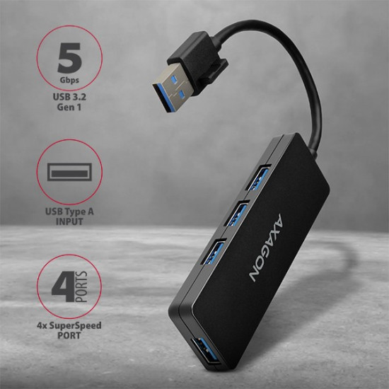 HUE-G1A 4x USB3.2 Gen 1 SLIM hub w. 14cm Type-A cable