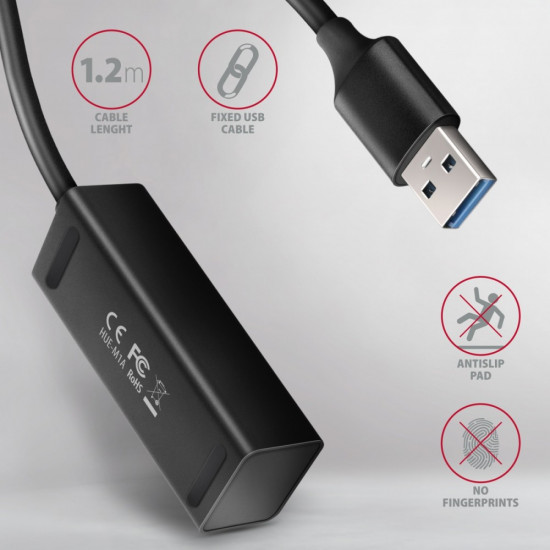 MINI hub HUE-M1AL 4x USB 3.2 Gen 1, metal, 1.2m USB-A cable