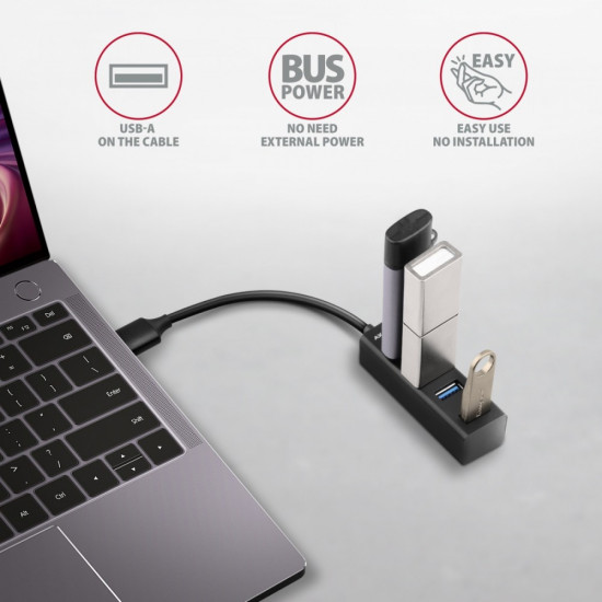 MINI hub HUE-M1A 4x USB3.2 Gen 1, metal, 20cm USB-A cable