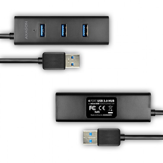 Charging Hub HUE-S2BL 4x USB 3.2 Gen 1 1.2m Cable, MicroUSB Charging