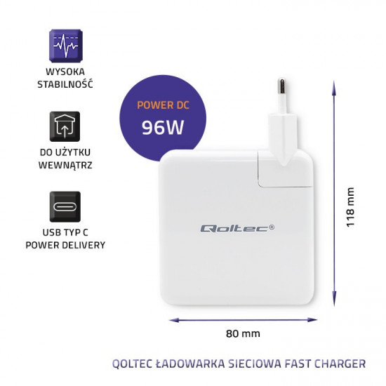 Power charger FAST 96W USB C PD, white, 5V 20V