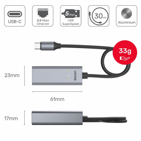 Adapter USB-C 3.1 GEN 1 RJ45 2,5 Gbps U1313A