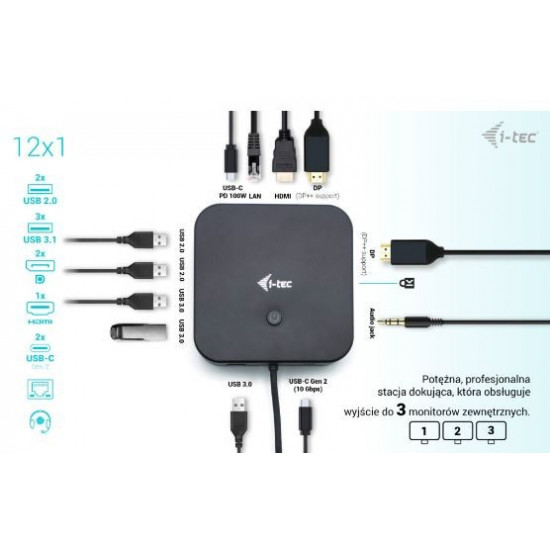 Docking Station USB-C HDMI Dual DP Docking Station Power Delivery 100 W + i-tec Universal Charger 100 W