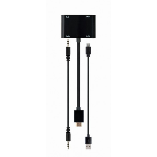 HDMI male to HDMI female + VGA female adapter with audio and extra power port