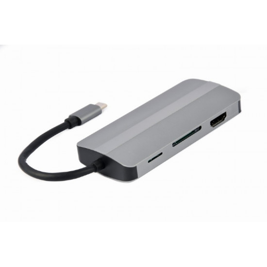 Adapter USB-C 8in1, HDMI, USB-C, PD, VGA, USB 3.1, 2.0, audio, card reader