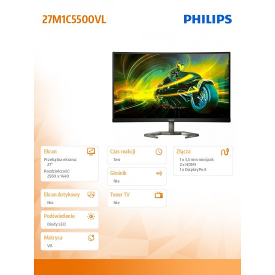 Monitor 27 inches 27M1C5500VL Curved VA 165Hz HDMIx2 DP HDR