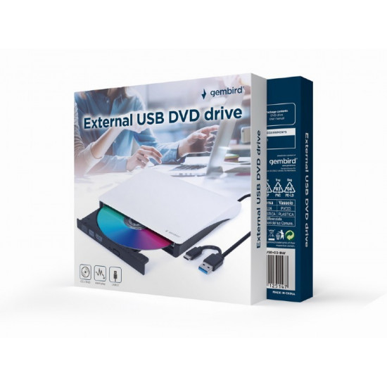 DVD RW USB3/USB-C 8X EXT RTL/BLACK/WH DVD-USB-03-BW GEMBIRD