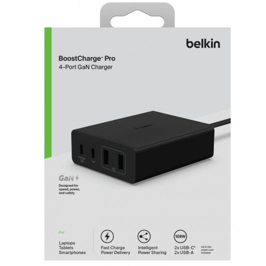 Charger 108W 4-port GaN 2xUSB-A 2xUSB-C black