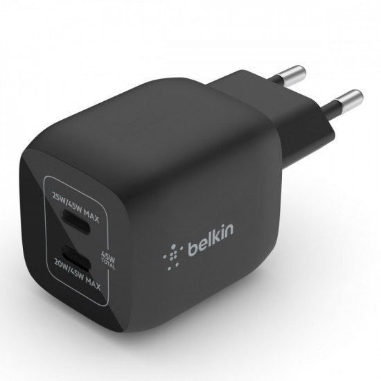 Dual USB-C GaN Wall Charger with PPS 45W Black