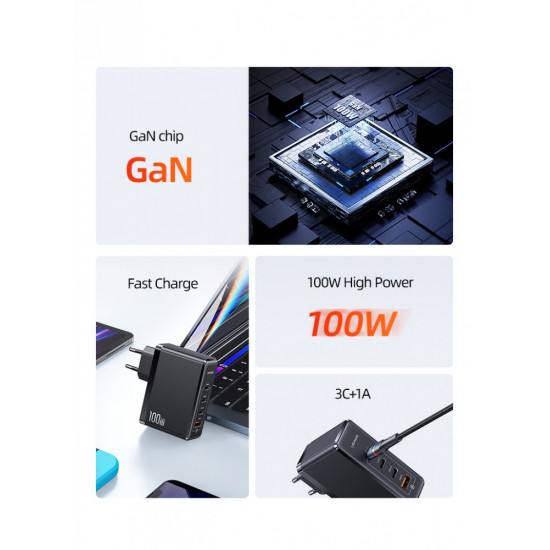 Charger GaN 100W PD T50 3xUSB-C + USB Fast