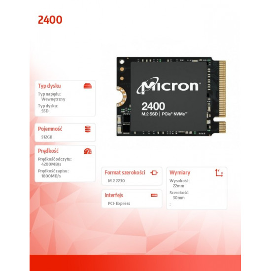 SSD drive 2400 512GB NVMe M.2 22x30mm