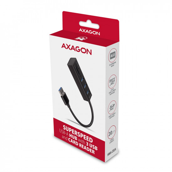 AXAGON HMA-CR3A Hub 3x USB-A SD/microSD metal