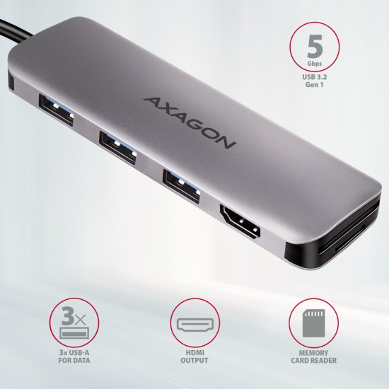 AXAGON HMC-HCR3A Hub 3x USB-A SD/microSD + HDMI