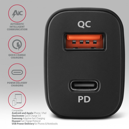 AXAGON PWC-PQ38 38W car charger 2x port USB-A+C