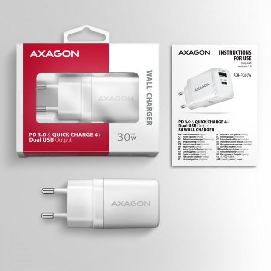 AXAGON ACU-PQ30W PD&QC wall charger 30W white