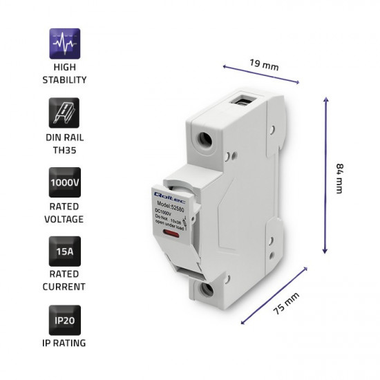 Fuse base with diode DC fuse, 1P, 1000V, 15A