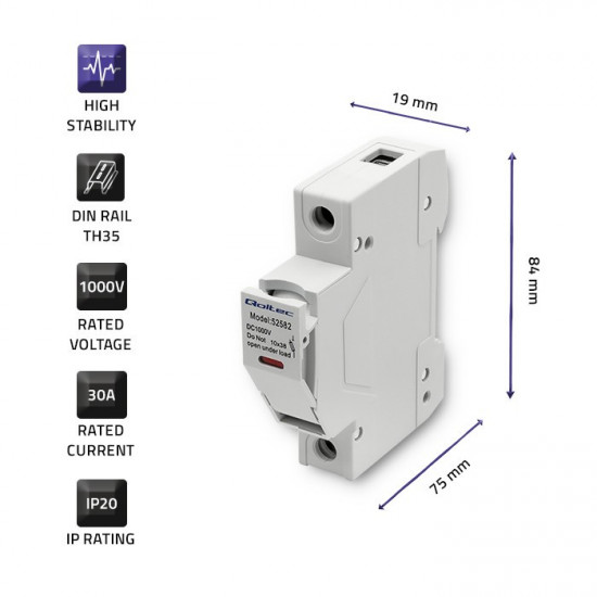 Fuse base with diode DC fuse, 1P, 1000V, 30A