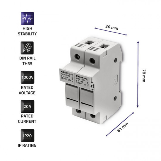 Fuse base DC fuse 2P, 1000V, 20A, 10x38