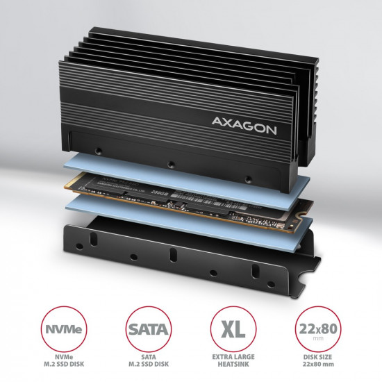 AXAGON CLR-M2XL passive ALU heatsink M.2 36mm h