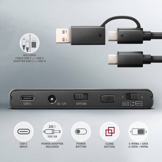 AXAGON ADSA-CC USB-C 10 Gbps NVMe M.2 2.5/3.5 S