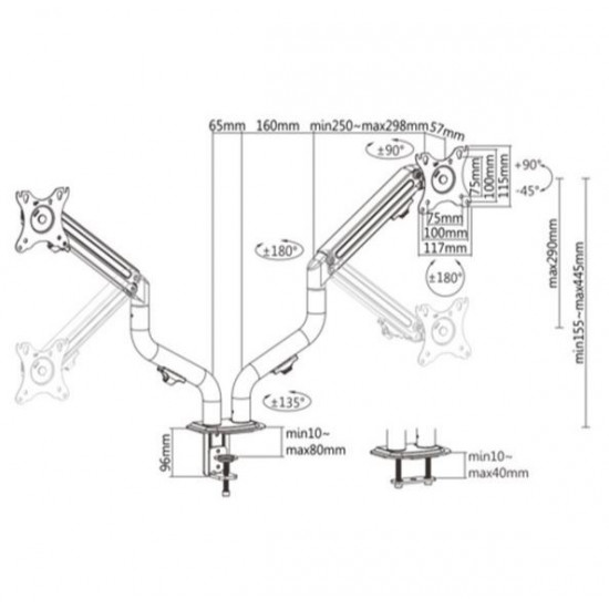 Adjustable desk 2-display mounting arm (tilting), 17 inches -32 inches, up to 8 kg