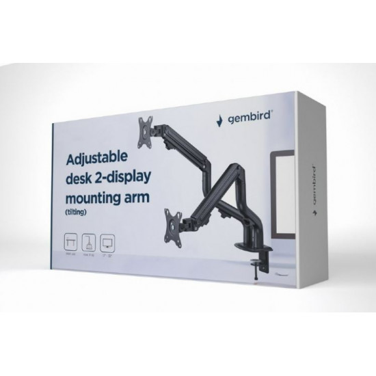 Adjustable desk 2-display mounting arm (tilting), 17 inches -32 inches, up to 8 kg