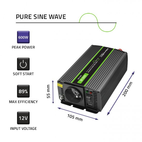 Pure Sine Wave Inverter Monolith, 300W, 600W