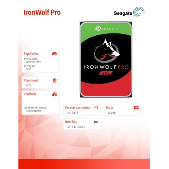 Drive IronWolf Pro 22TB SATA ST22000NT001