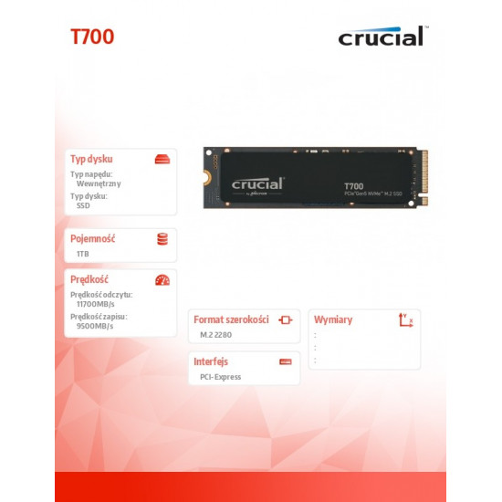 SSD|CRUCIAL|T700|1TB|M.2|PCIE|NVMe|TLC|Write speed 9500 MBytes/sec|Read speed 11700 MBytes/sec|TBW 600 TB|CT1000T700SSD3