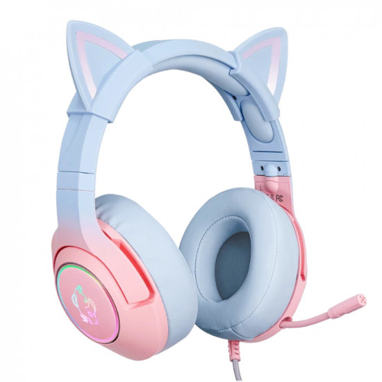 Gaming headset K9 7.1 RGB Surround cat-ear USB pink-blue